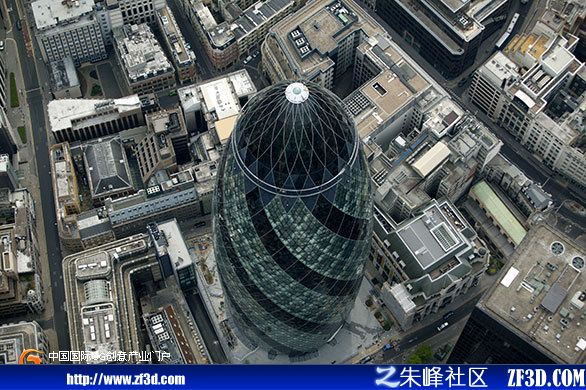 New Labour buildings: Aerial view of the Swiss Re building, aka the Gherkin, 30 St Mary Axe